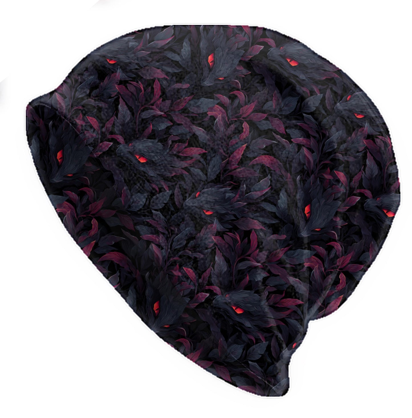 Dark Foliage Red Eyes Slouchy Beanie – Soft Lightweight Skull Cap, Thin Bonnet Hat for Men & Women, Spooky Night Pattern