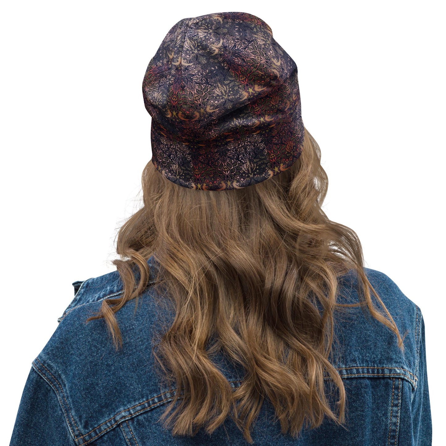 Faded Tapestry Slouchy Beanie – Roses and Doves, Vintage Botanical Bonnet, Soft Thin Stretchy Skull Cap for Men & Women, Heritage Floral