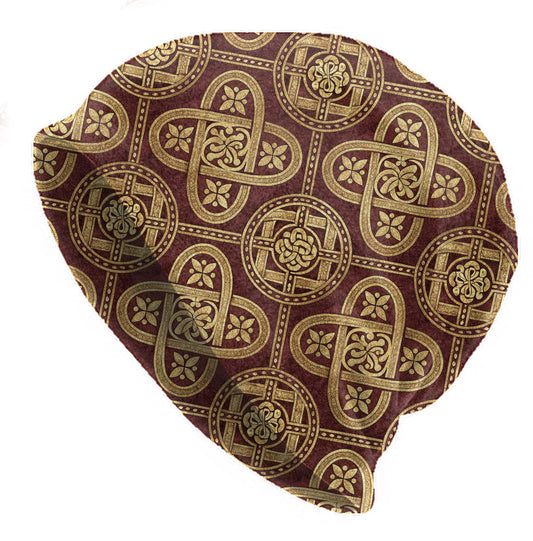 Celtic Burgundy Gold Slouchy Beanie – Thin Lightweight Soft Skull Cap for Men and Women