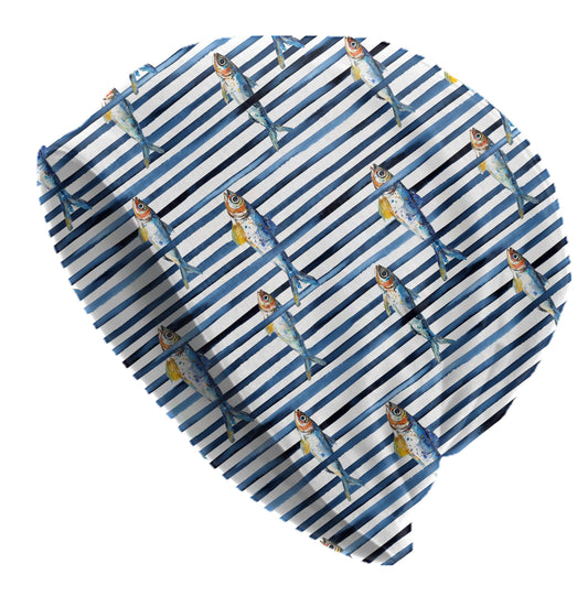 Thin Nautical Fish Beanie – Striped Coastal Slouchy Hat, Ocean Cottagecore Fisherman Style Cap, Soft Lightweight Beanie for Men & Women