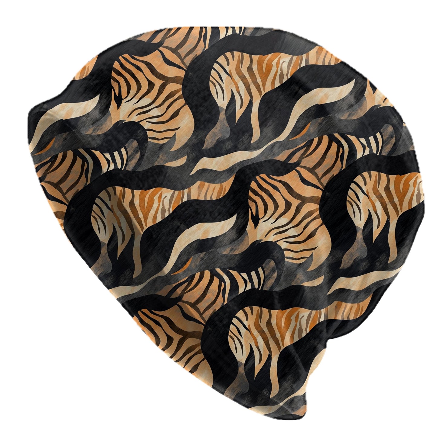 Abstract Tiger Print Slouchy Beanie – Wild Striped Bonnet, Soft Thin Stretchy Skull Cap for Men & Women, Modern Safari Pattern Hat