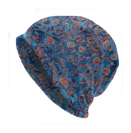 Shabby Rustic Indigo Rose Vine Slouchy Beanie – Vintage Hand-Drawn Floral Skull Cap, Boho Cottagecore Beanie for Men Beanies, Womens Hats