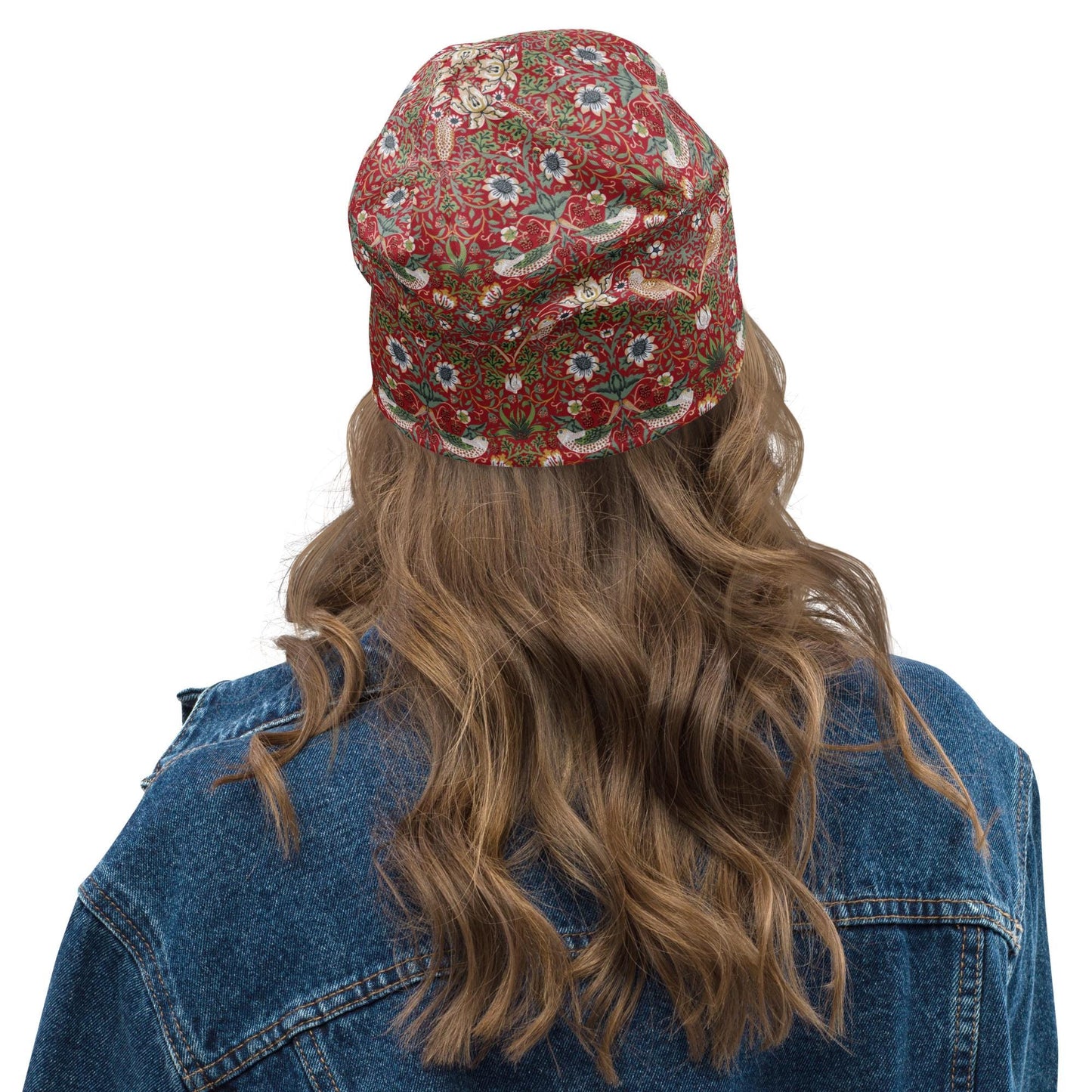 Red William Morris Strawberry Thief Slouchy Beanie – Soft Double-Layer Bonnet Skull Cap for Men & Women, Lightweight Stretchy Hat