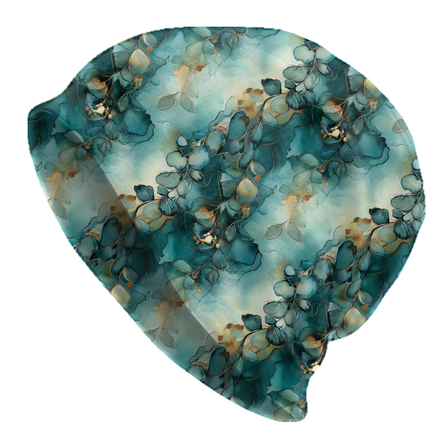 Botanical Vines Slouchy Beanie – Teal Floral Bonnet, Soft Thin Stretchy Skull Cap for Men & Women, Watercolor Nature Print Hat