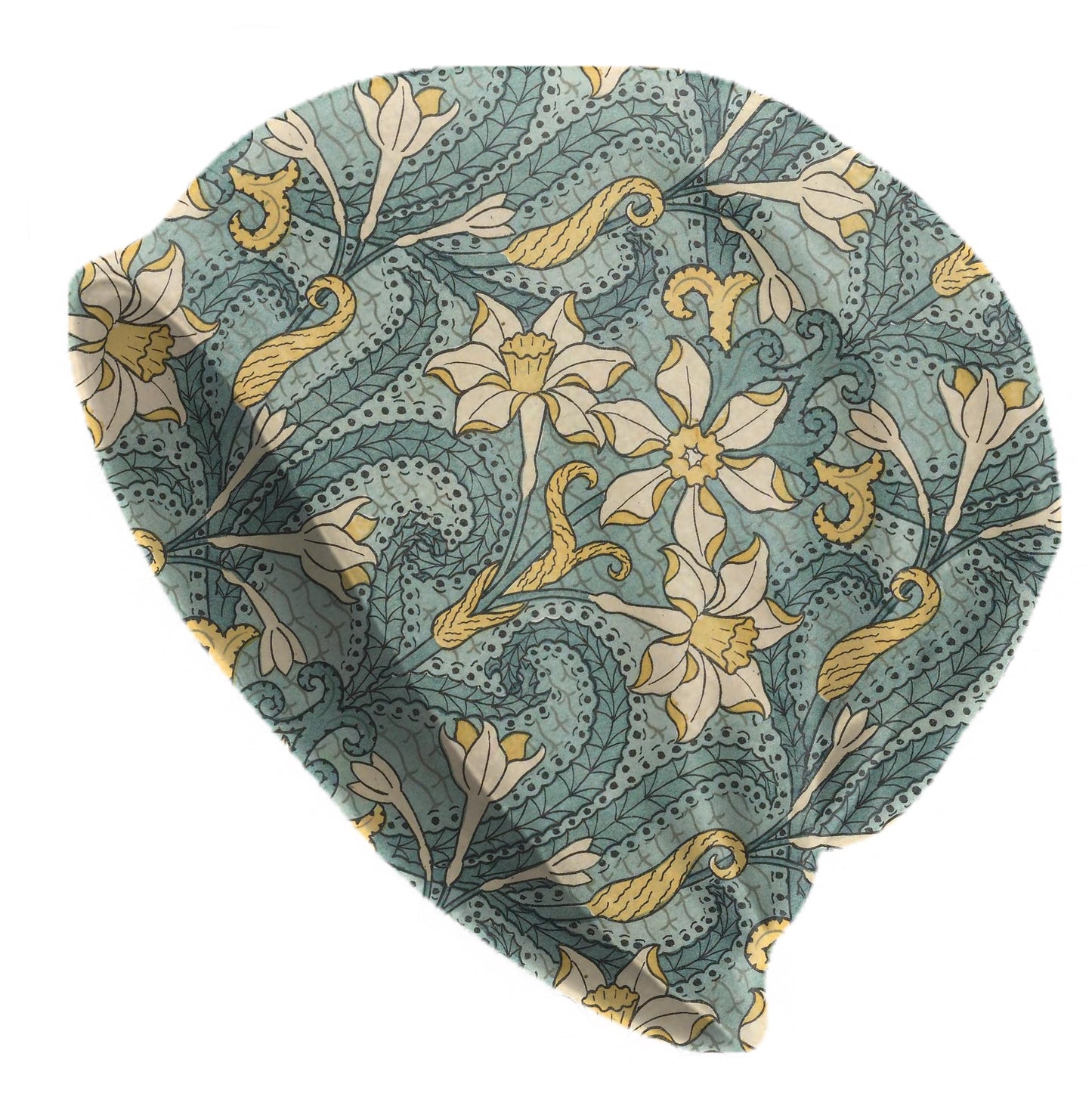 Maurice Pillard Jonquil Art Nouveau Beanie – Vintage Floral Slouch Hat, Teal Yellow Botanical Cap, Soft Lightweight Beanie