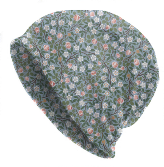 William Morris Floral Clover Vine Beanie – Vintage Sage Green Botanical Slouchy Hat – Thin Soft Made to Order Women’s Hat & Men’s Beanie