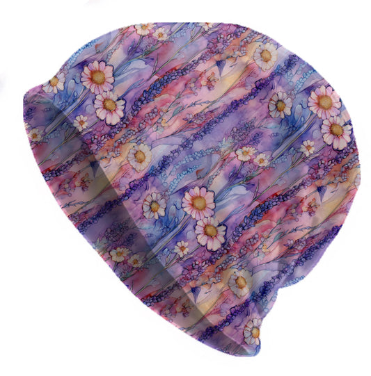 Meadow Glow Slouchy Beanie – Thin Stretchy Lightweight Skull Cap for Men and Women in Pink Lavender and Wildflower Blues