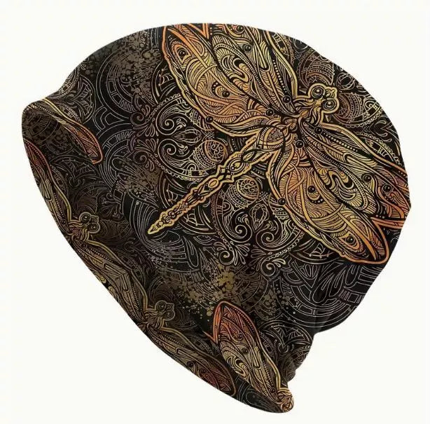 Dragonfly Print Boho Style Skullies & Beanies for Men and Women | Lightweight Bohemian Knit Cap